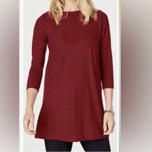 J Jill Wearever Collection Womens Textured Tunic Top Burgundy Garnet size Small